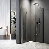 Duschkabine 120x90 cm Eckeinstieg 180° Falttür Duschabtrennung mit Seitenwand 90×120 cm Eckdusche Duschwand aus 6 mm ESG Glas,Höhe 195 cm