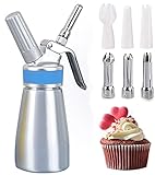 Comforty 250ml Sahnespender, Sahnesyphon Edelstahl mit 3 Dekorations-Düsen und 1 Reinigungsbürsten, Edelstahl Sahnespender für Cremes und Soßen (250 ml Silber)