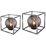 Solarkugel für Außen Garten Deko Kugelleuchten 30 cm Außen Solar 23 cm, Metallgestell Nickel antik Kunststoff Rauch, Retro Edison LED warmweiß, 2er Set