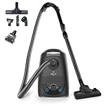 hoogo B3+ anthrazit mit Flipflop Bodendüse | Plus Mini-Turbobürste | Staubsauger mit Beutel | Starke 850 W Saugleistung | HEPA 14 Filter | 11 Meter Radius | Nur 74 dB(A) | 3 L Fassungsvermögen