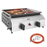 Outsunny Gasgrill 8000BTU/2,4 KW Grillwagen inkl 2 Edelstahl-Brenner Druckminderer Gasschlauch verstellbare Beine Kochplatte, BBQ Gartengrill für Balkon, Camping-Grill 44 x 44,5 x 19 cm