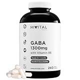 GABA 1300 mg mit Vitamin B6. 240 vegane Kapseln für 4 Monate. Gamma-Aminobuttersäure mit 3,5 Mikrogramm Vitamin B6. Hergestellt von HIVITAL