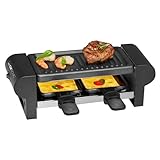 Clatronic® Raclette 2 Personen | Mini Raclette mit ca. 20,5 x 10,5 cm Grillfläche | für Grillen & Überbacken | antihaftbeschichtete Grillplatte & Pfännchen | 350W | RG 3592