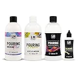 Pouring Kennenlern 4er-Set 1 x 500ml Medium, 1 x 500ml Fluid, 1 x 500ml Professional & 1 x 82ml Silikonöl - Transparent, Gieß-Farbe, Acrylic-Pouring, Puddle-Pouring, Dirty-Pouring, Gieß-Medium