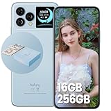 HAFURY V1 Smartphone, 16+256GB Handy, Dual SIM Simlockfreie Handys, 64MP+32MP Kamera, 6,5 Zoll FHD+ Handys ohne Vertrag, Android 13 Octa-Core, 4G NFC/FACE ID, 1,41 Zoll Rückbildschirm, 2024 Neu Blau