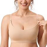 MOMANDA Damen Still BH ohne Bügel Soft Gepolstert Gerippt Schwangerschafts BHS Schlaf Bequemer Beige 2 L