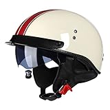 Motorrad Halbhelm Retro Motorradhelm Halbschalenhelm mit ECE Rollerhelm Cruiser Chopper Erwachsene Herren Damen Motorrad Jethelm mit Visier