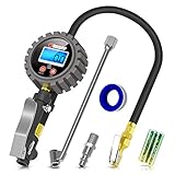 Oasser Digitaler Reifendruckmesser Reifenfüller 255 PSI Reifendruckmesser Digitaler Reifendruckprüfer US&EU Standard Anschluss Reifendruckmessgerät für Auto Motorrad Fahrrad