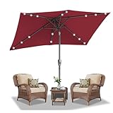 Daromigo Sonnenschirm Rechteckig LED Solar 300 x 200 cm Rot mit Kurbel | Ampelschirm Sonnenschutz UV50+, 30° knickbar, Gartenschirm Terrassenschirm wasserdicht für Garten, ohne Ständer