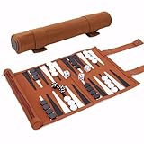 Backgammon Backgammon Holz Mit Hochwertiger Ledertasche Mit Würfelbecher Tragbares Backgammon Koffer Aufrollbares Schachbrett-Lernspiel Für Kinder Im Freien