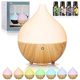 BUOAZR Aroma Diffuser, 160ML Diffuser mit Ätherische Öle, 7 Farben LED, mit 4 x10 ML Duftöl, Holzmaserung Luftbefeuchter, Automatische Abschaltung bei Wasserlosem Zustand für Zuhause, Büro, Oder, Yoga