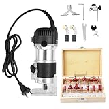 Einhandfräse Holzschneidemaschin 800W 6,35 mm Elektrischer Holzschneider 40000 U/min Handschneider Oberfräse, Electric Hand Holz Oberfräse mit 15tlg für Heimwerker-Holzbearbeitung