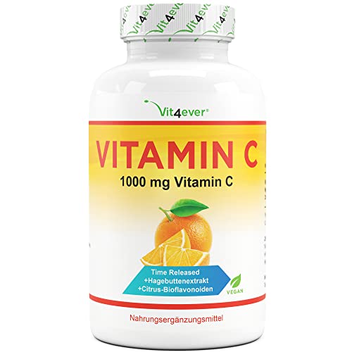 Vitamin C 1000mg - 365 Tabletten im Jahresvorrat - Time Released Effekt - Laborgeprüft - Vitamin C + Hagebuttenextrakt + Citrus-Bioflavonoide - Vegan - Hochdosiert