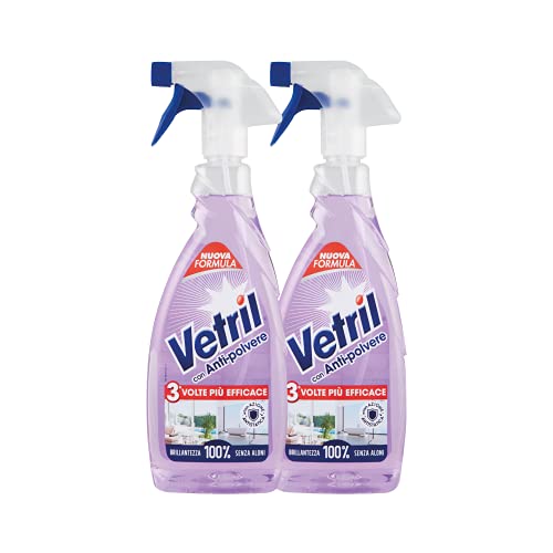Vetril - Reinigungsspray für Oberflächen mit Anti-Staub, antistatische Wirkung und Glanz ohne Haut, hypoallergen, 650 ml x 2 Stück