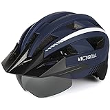 VICTGOAL Fahrradhelm MTB Mountainbike Helm mit magnetischem Visier Abnehmbarer Sonnenschutzkappe und LED Rücklicht Radhelm Rennradhelm für Erwachsenen Herren Damen (XL: 59-63cm, Navy)