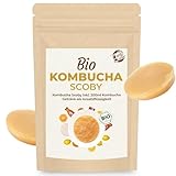 Curly Superfood Bio Kombucha Pilz aus deutscher Herstellung - Kombucha Tee einfach selbst herstellen mit vitalem Kombucha Scoby + 200ml Kombucha Getränk als Ansatzflüssigkeit