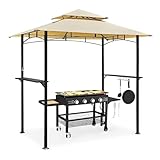UNIONLINE Grillpavillon 2,4m×1,5m, Grillüberdachung für Außengrill, 2-stufige BBQ-Gazebo-Überdachung für Terrasse, Garten und mehr (Beige)