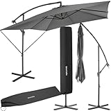tectake® Sonnenschirm rechteckig mit Schutzhülle und Kurbel, Ampelschirm wasserabweisend, Sonnenschutz Terrasse, Garten und Patio, Balkon Sonnenschirm groß, Marktschirm, Ø250cm - hellgrau