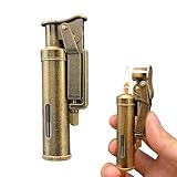 KUWUNG Vintage Feuerzeug, Benzinfeuerzeug Retro, Retro Feuerzeug, Classical Design Vintage Kerosin Lighter, Transparent Oil Tank Lighter, Nachfüllbar Mechanisches (Bronze)