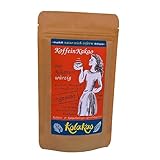 KolaKao würzig, ungesüßt - der KoffeinKakao mit über 45% koffeinhaltiger Kolanuss, schokoladig durch 45% Criollo-Edelkakao, gewürzt mit Zimt, Chilli & Muskat & gänzlich ohne Zuckerzugabe.