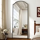 Koonmi 165 x 60 cm Ganzkörperspiegel - Einzigartiger gewölbter Oberkörper, für Garderobe, Schlafzimmer, hängend, stehend oder Sich anlehnen, schwarz