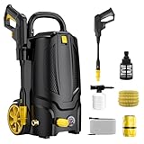 Profi Hochdruckreiniger, 110 Bar 1200 W Fassadenreiniger mit Schlauch, Fugenreinige, 390 l/h Fördermenge, Hochdruckpistole für Terrassen,Autos,Höfe,Zäune Cleanwise Leicht