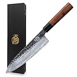 MITSUMOTO SAKARI Handgeschmiedetes Küchenmesser, 22 cm Gyuto Kochmesser, Hochkohlenstoffstahl Stahl japanisches küchenmesser (Rosenholzgriff und Boutique Holzkiste)
