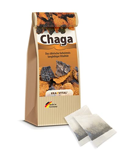 Chaga Pilz portioniert in 60 Beuteln je 1g natürlich wild gesammelt Schonend getrocknet vegan Qualität vom Fachhandel inkl. Broschüre mit vielen Rezepten