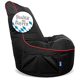 Bruni Cockpit – schwarzer Gaming-Sitzsack zum Zocken mit Lehne und Fach, Indoor und Outdoor geeignet, in Deutschland gefertigt (Schwarz/Rot)