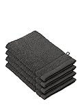 De Witte Lietaer 194690 Stephanie Waschhandschuh-Set, 4 Waschhandschuhe, aus Baumwolle, dunkelgrau, 540 g/m², 15 x 22 x 1 cm
