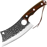 FULLHI 2 Stück Küchenmesser mit Schutz, mehrfarbiger Griff Fleischspaltmesser zum Schneiden von Fleisch, geschmiedetes Fleischermesser mit vollem Tang für Outdoor-Kochen, Camping BBQ (Braun)