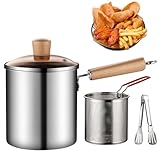 Frittiertopf 3L, Afenau 15CM Frittiertopf mit Sieb und Deckel, Oil Strainer Pot mit Allen Kochfeldern Kompatibel, 304 Edelstahl Öil Filter Pot, Frittiertopf Induktion für Pommes Frites, Tempura etc