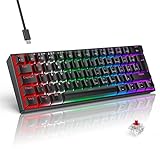 TECURS Mechanische Gaming Tastatur, Mechanische Tastatur 60 Prozent QWERTZ Rote Schalter für PC Gamer und Arbeits, 61 Tasten Kabelgebundene Tastatur für PC Windows/PS5/PS4, Schwarz