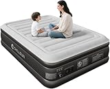 CHILLSUN Aufblasbare Doppelmatratze, Luftbett mit eingebauter elektrischer Pumpe, schnelles 3-Minuten-Selbstaufblasen, beflockte Oberfläche, Luftbett für Zuhause, doppeltes aufblasbares Bett mit