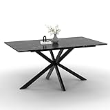 IDMarket Esstisch, rechteckig, Alix, 8 Personen, Spidenfuß, Metall, Schwarz, Platte mit Marmoreffekt, Alaska, 160 cm