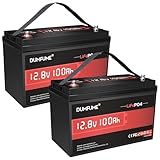Dumfume 2 Pack 12V 100Ah LiFePO4 Lithium Batterie 100A BMS, 6000+ Zyklen, 1.28kWh LiFePO4 Akku Ideal für Wohnmobile, MotorHomes, Boote und Off-Grid