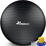 TRESKO Gymnastikball mit GRATIS Übungsposter inkl. Luftpumpe - Yogaball BPA-Frei | Sitzball Büro | Anti-Burst | 300 kg,Schwarz,75cm (für Körpergröße 175 - 185cm)