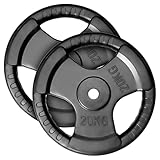 MAXXIVA® Hantelscheiben 2er Set Gewichtsplatte je 20 kg Gusseisen Gripper Gummi schwarz 40 kg Fitness Krafttraining Bodybuilding Workout Gewichtheben Reha