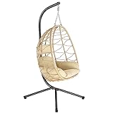 HinHocker Hängesessel mit Gestell | Creme | Hängeschaukel für Indoor und Outdoor | Inkl. Kissen und Auflagepolster | Balkon Hängesessel Outdoor, Gartenschaukel, Schaukelstuhl, Hängekorb