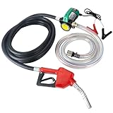 OULUTO 12V 260W Dieselpumpe Absaugpumpe Kraftstoffpumpe mit Automatischer Abschaltung Düsen & Schläuche，Selbstansaugende Kraftstoffumfüllpumpe mit Kupfermotor