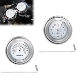Tulov 2 Stück Uhr und Thermometer für Motorradlenker, 22-25,4 mm (7/8-1 Zoll) Lenker, Wasserdichte Motorrad-Lenkerhalterung für Die Meisten Motorräder