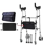 LQRCTRY 4-Rad-Rollator, Rollator, faltbar, 4 Räder, Gehhilfe, verstellbare Griffe, gepolsterter Sitz, Tasche, eingeschränkte Mobilität