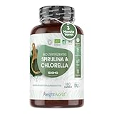 Bio Spirulina & Chlorella 3 Monate Vorrat 1500mg Pulver nur in 2 Kapseln Zertifizierte Zutaten 180 Vegane Kapseln - Super Greens ohne Zusätze Alternative zu Presslinge WeightWorld