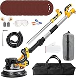 ZHJAN Trockenbauschleifer 880W faltbar, 5 Geschwindigkeiten (1000-2100 U/min), ausziehbarer Griff, LED, mit 12 Schleifscheiben, Staubschlauch & Tasche | Wandschleifer