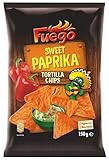 Fuego - Tortilla Chips Sweet Paprika | Mexikanische Tortillachips mit würzig-süßem Paprikageschmack | Knuspriger Snack aus Maismehl | 150 g im Beutel