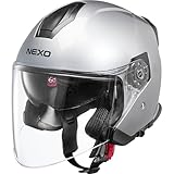Nexo Jethelm Motorradhelm Helm Motorrad Mopedhelm Jethelm Travel 2.0 silber XL, Unisex, Chopper/Cruiser, Ganzjährig, Thermoplast