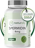 naturally Spermidin Kapseln hochdosiert [NEU 4mg] 120 Stück für 4 Monate - 4 mg Spermidin pro Kapsel aus Weizenkeime - Spermidin Pulver - Anti-Aging und Langlebigkeit - ohne Zusätze, vegan