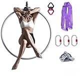 Fitness-Hula-Hoop-Reifen, Aerial Hoop, Lyra Hoop (80/85/90/95/100 cm), 1 Deckenanker, 3 Verschlusskarabiner, Griffband, 360°-Drehgelenk, 25 mm Dicke, 95 cm