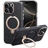 TORRAS Ostand Q3 VegSkin für iPhone 16 Pro Hülle (Klassiker Kalbsleder) (360° Magnetischer Unsichtbarer Ständer) Stoßfest Kratzfeste Handyhülle Edle Lederstruktur Schwarz