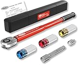 FAMEX 10886-3-RS Drehmomentschlüssel 1/2' (12,5mm) 30-210 Nm - inkl. Verlängerung 3 Stecknüsse/Schoneinsätze für Alufelgen - für Auto Motorrad SUV Van
